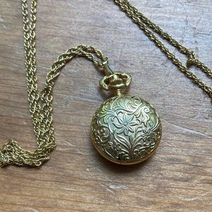Vintage Colibril Gold Watch Pendant Necklace